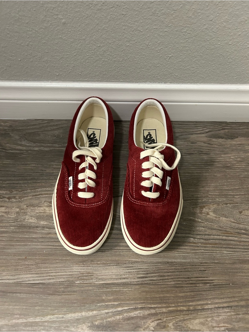 Vans Men's Corduroy Era Sneakers - Burgundy Red with White Accents